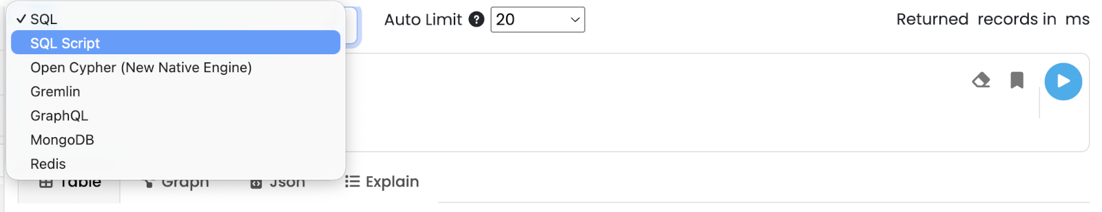 Query editor toolbar